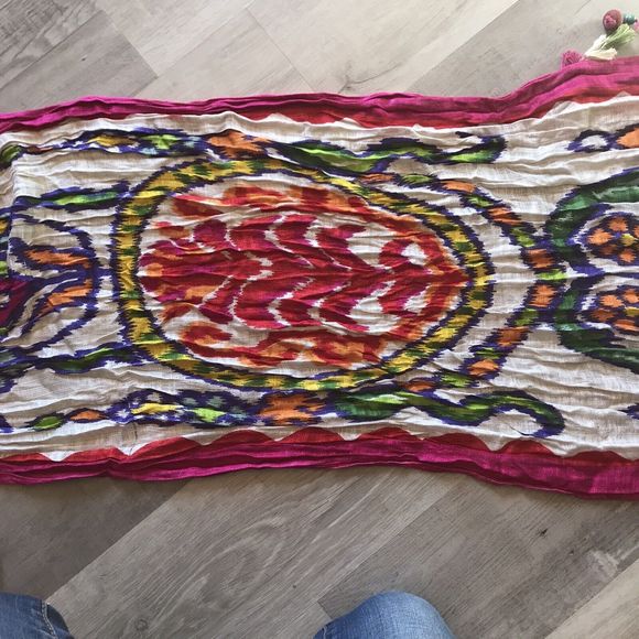 Michael Stars Boho Art To Wear Artsy Scarf 28” X 72” With Beaded Tassels - Picture 2 of 5